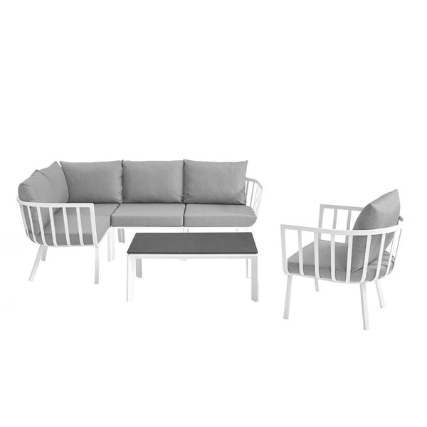 Modway Furniture Riverside Outdoor Patio Aluminum Set, White Grey - 6 Piece EEI-3795-WHI-GRY